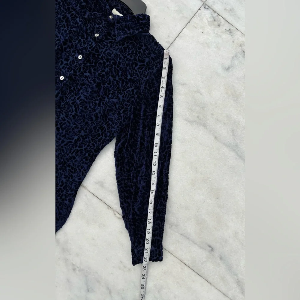 Y2K Merona Top Button Up Velvet Burnout Blue Silk Blouse Womens XS Whimsigoth - Picture 6 of 10
